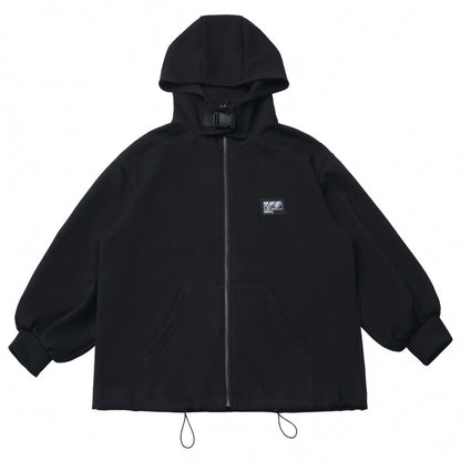 Neutral hooded jacket + coat + top + pants + straps