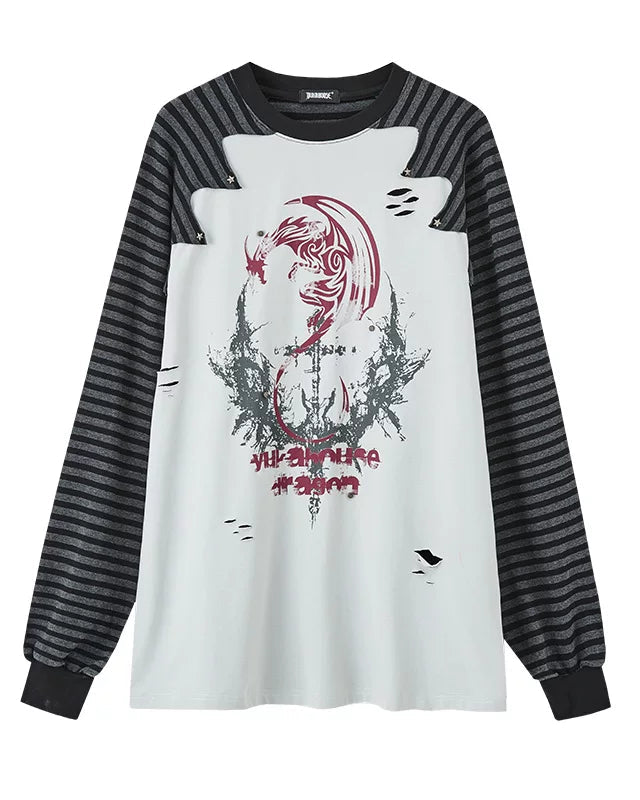 バイカラーラグランルーズトップス