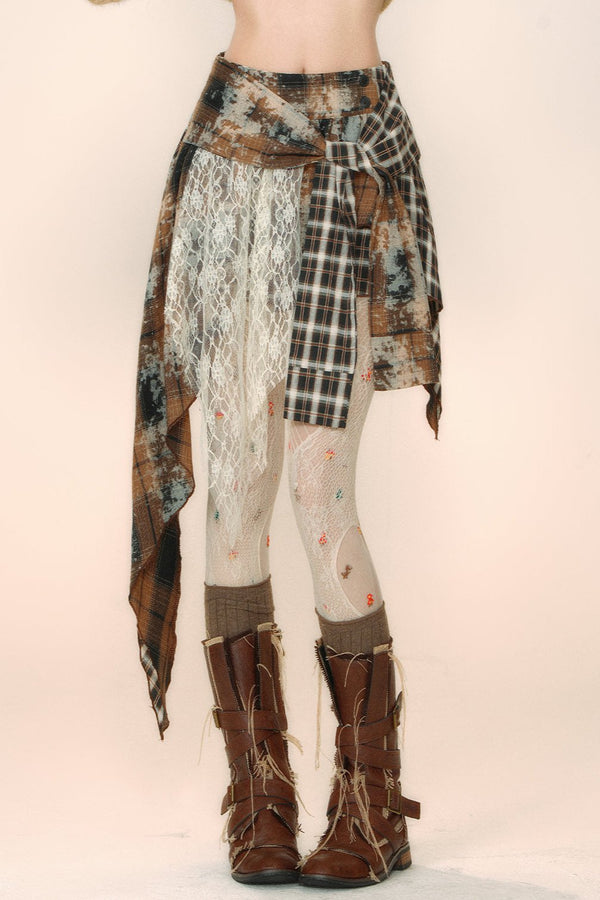 レースチェックシンAラインスカート