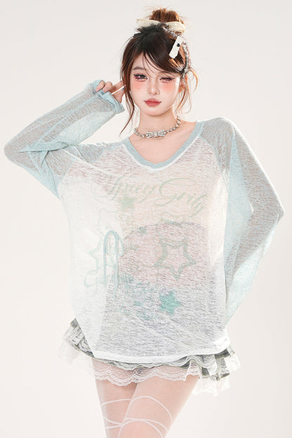 シアーサブカルVネックスモックトップス