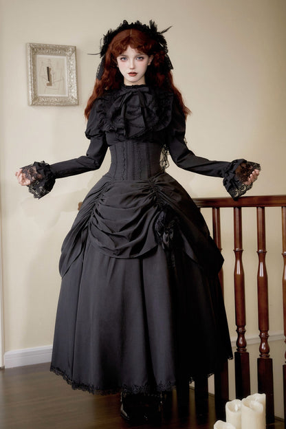 【1月3日予約締切】Return of the Witchesダークゴシックローズラッフルトップス＋プルアップコルセットスカート