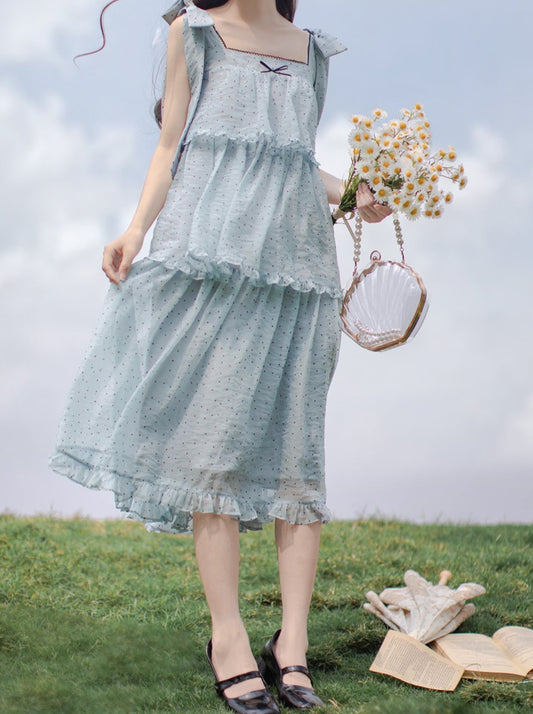Summer Tiered Dot Sleeveless Dress
