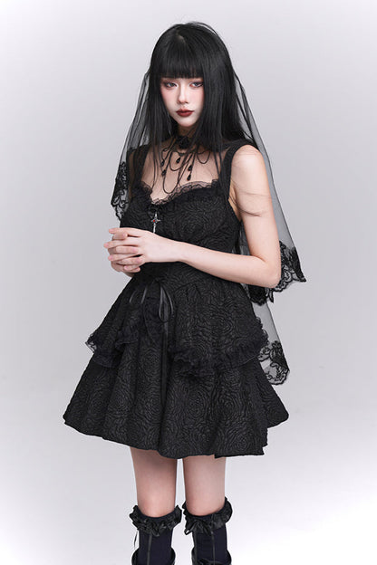 Gothic Style Neck Short Top + Suspender Dress