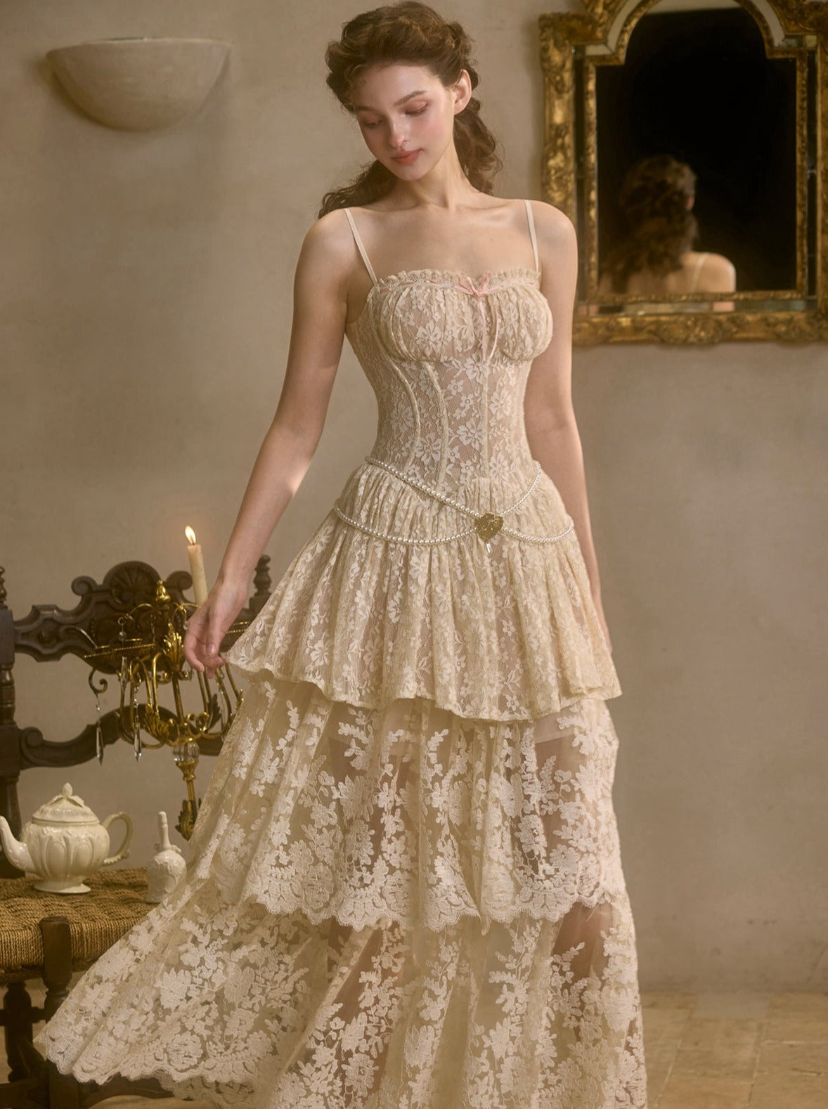 Sweet Waltz Lace Camisole + Long Skirt + Peplum Belt