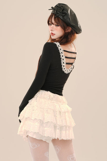 Ballet Lace Long Sleeve Slim Top