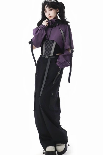 Purple Black Checker Board Work Jacket Set