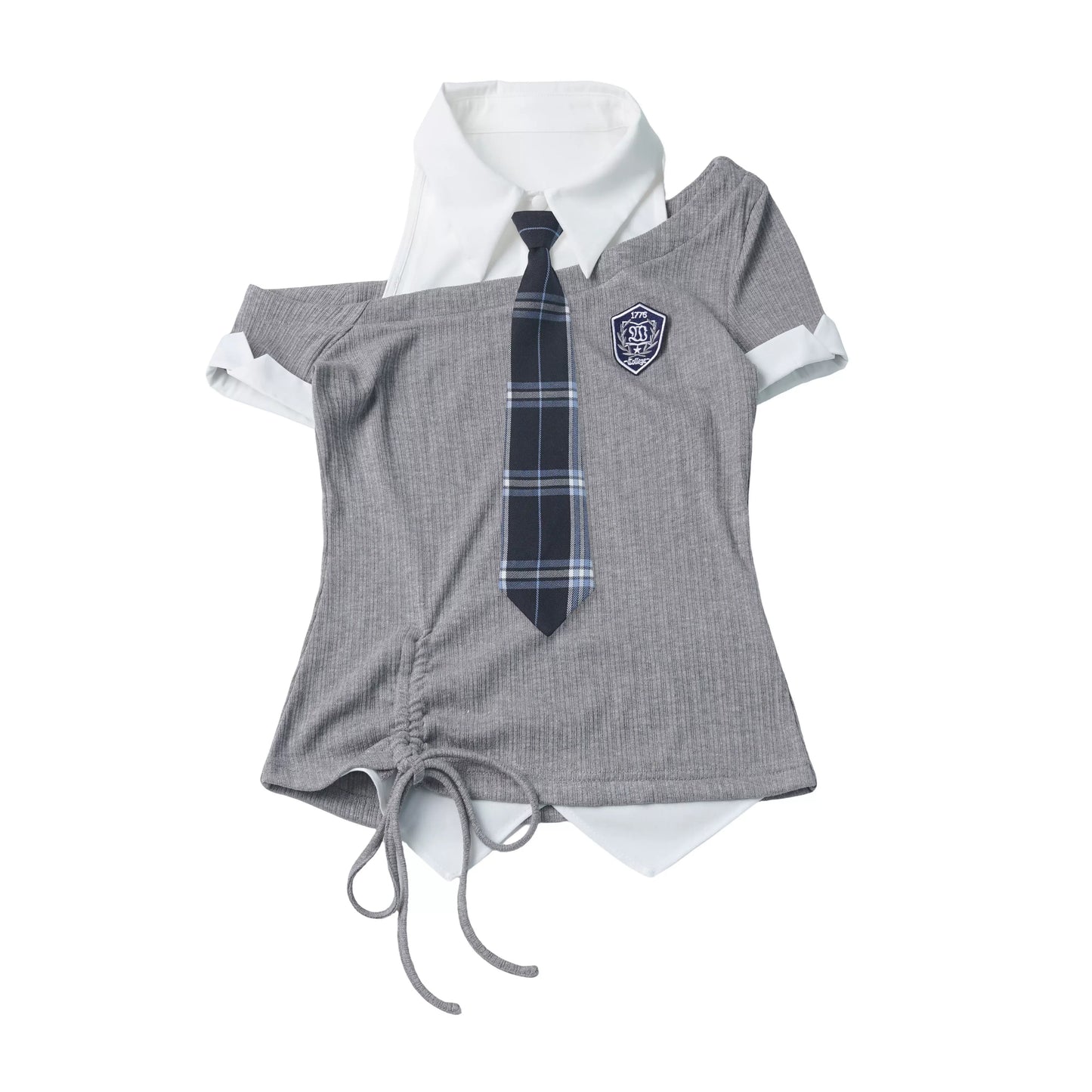 Asymmetrical School Uniform Set with Tie