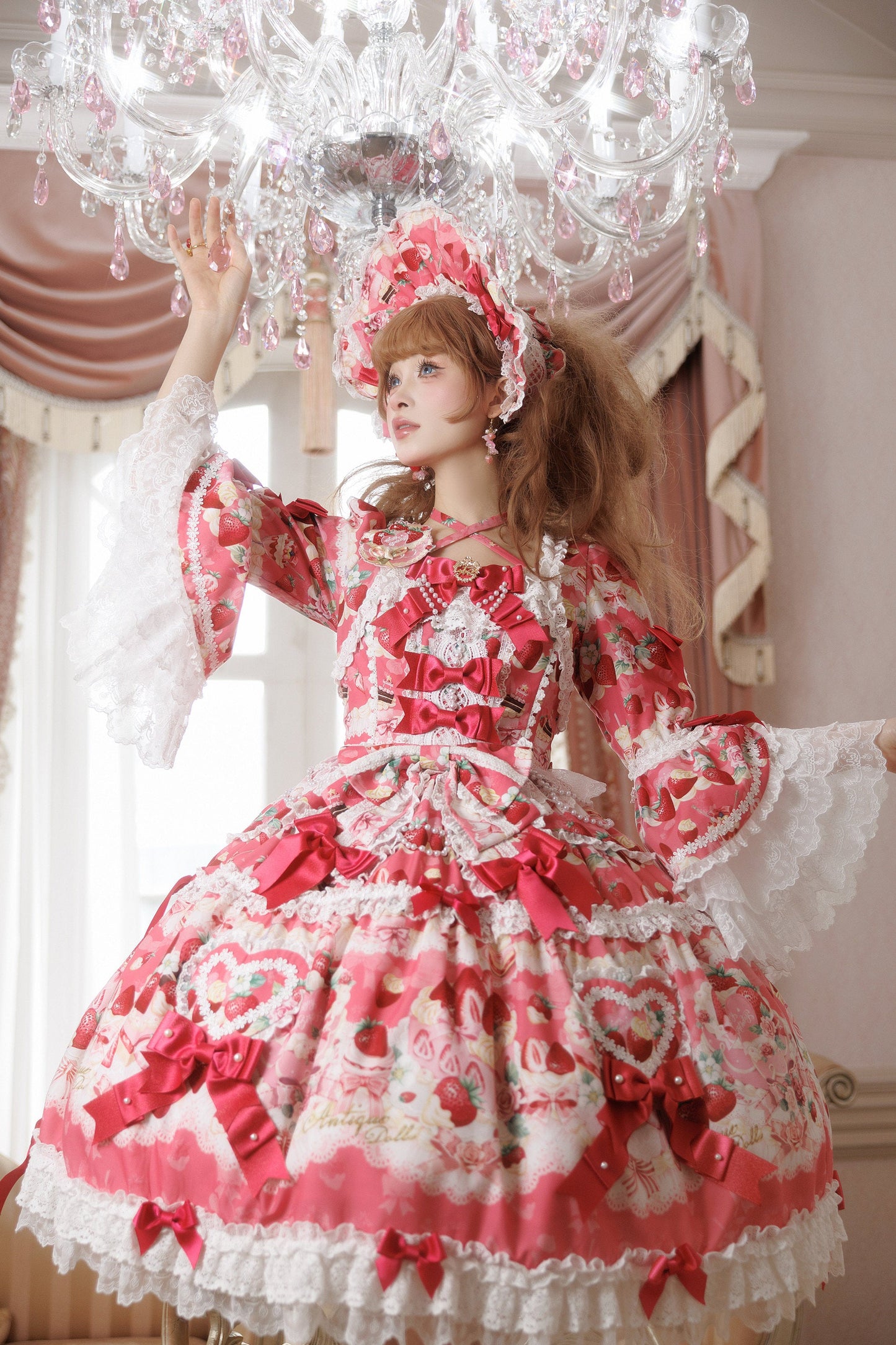 【2月27日予約締切】ストロベリーアンティークドールドレス＋フルセット＋ボンネット＋カチューシャ