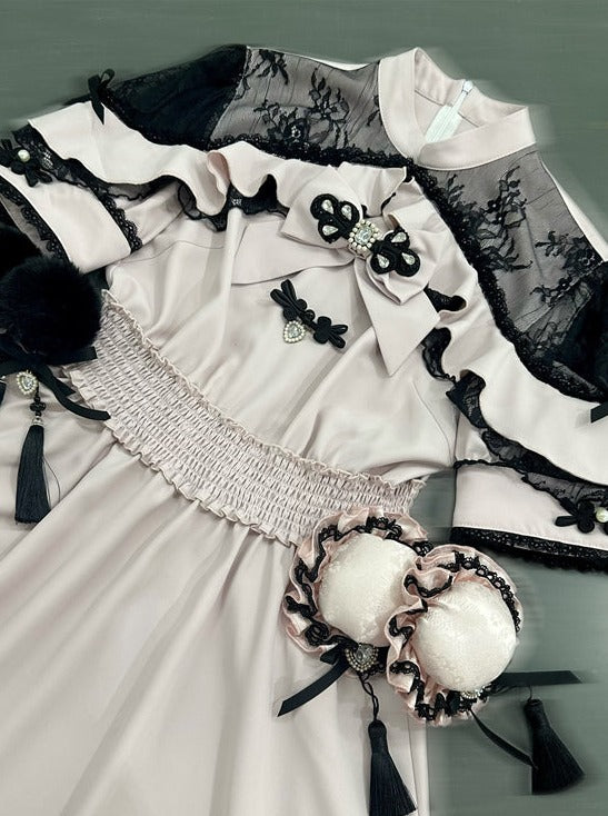 チャイナレースリボンオフショルワンピース