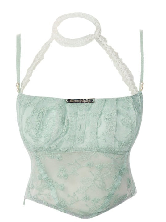 Summer Lace Cardigan + Pearl Neck Top + Flared Skirt