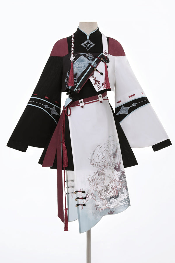 Devil's ethnic Chinese jacket + camisole + pleated skirt + skirt curtains