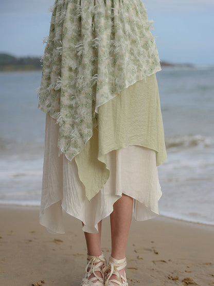 Seaside Vacation Floral Ruffle Ribbon Top + Assassus Dress [Short Long]