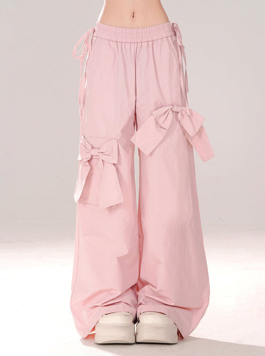 Sweet Pinky Big Bow Loose Pants