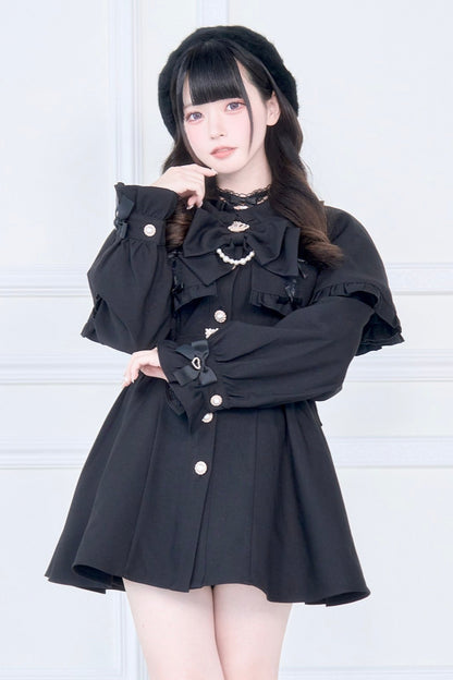 【予約商品】チェックアンドブラックケープショートトレンチクラウンリボンコート