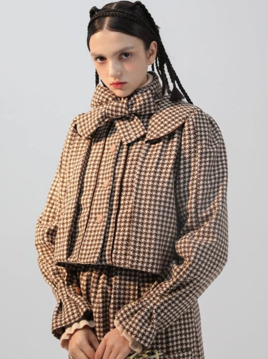 キャラメルチェックウールジャケット＋キャラメルチェックミデイアムスカート