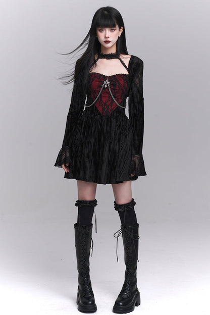 Gothic Style Open Neck Dress + Short Cardigan