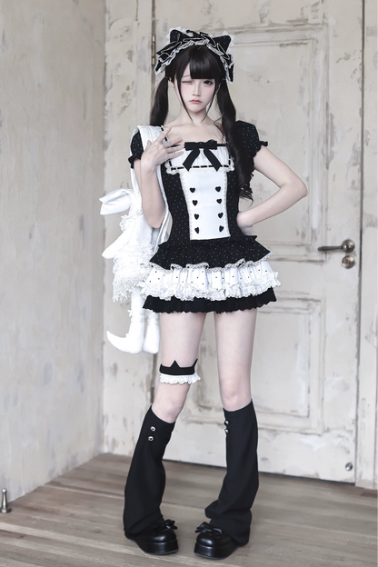 [Pre-order Deadline: June 29] Vintage Black x White Polka Dot Puff Sleeve Tiered Dress