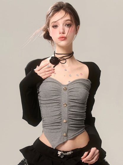 Romantic ribbon sleeve shimmer top