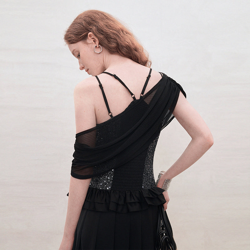 サマーアセテートレースロングドレス