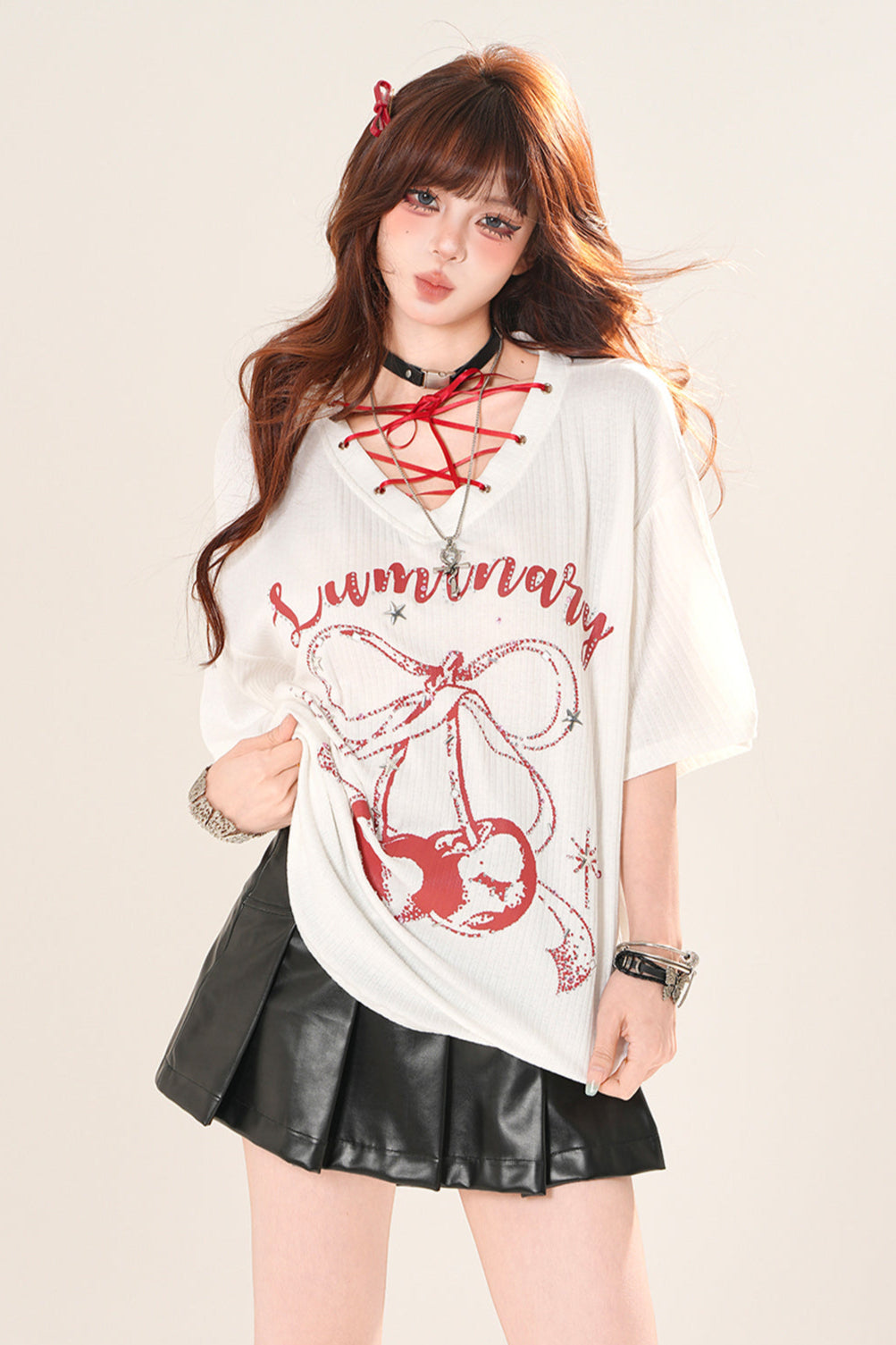 レザーシックアラインプリーツミニスカート