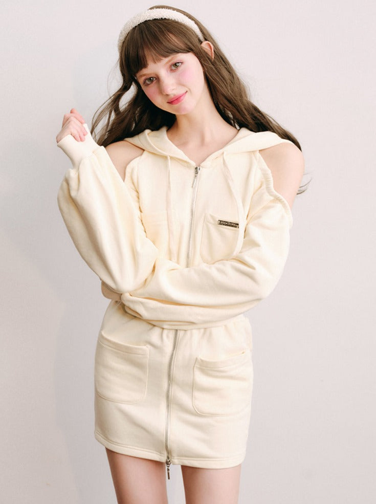 Cream Casual Sporty Hooded Dress