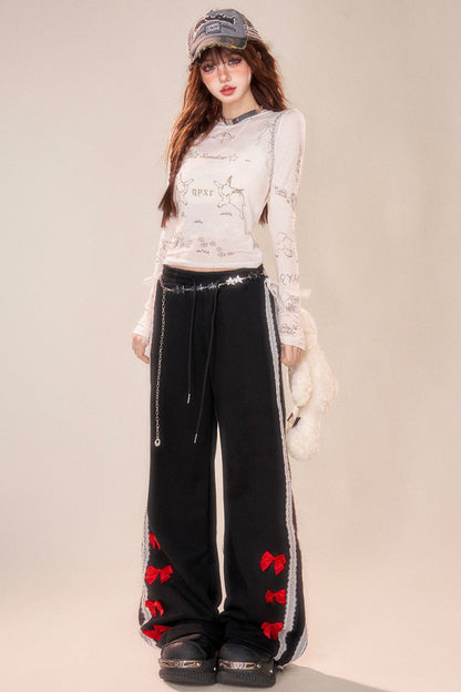 Lace casual wide leg pants