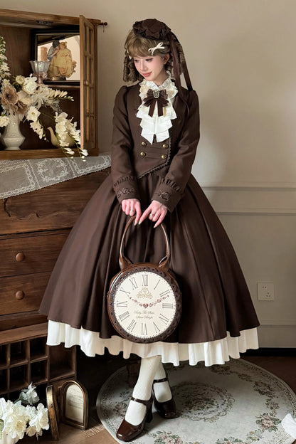 【9月19日予約締切】Classic Brown Rose Embroidered Lace Trim Jacket