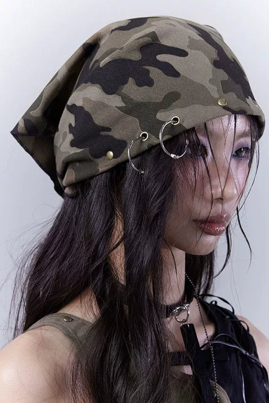 カモフラージュディストレストクロップドパンツ+スカーフ