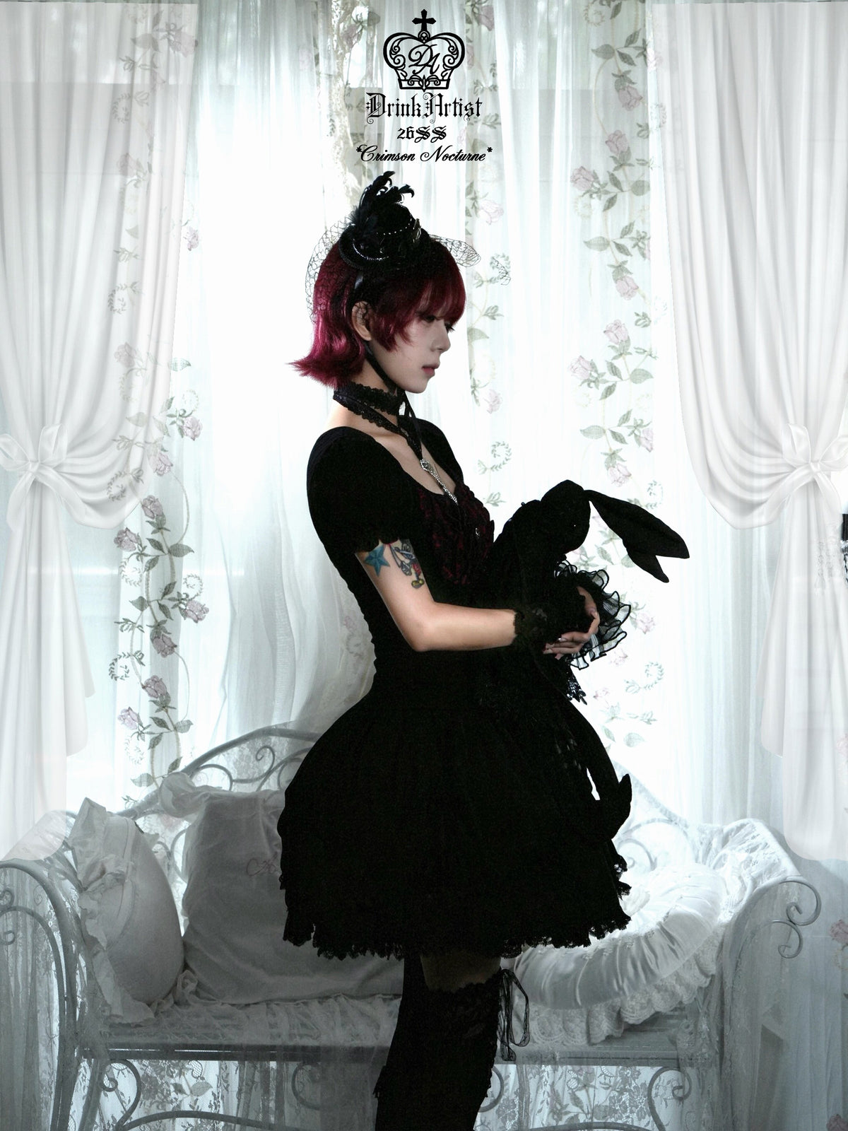 Original from Jiuyu Market: Black and Red Plaid Puff-Sleeve Knit Top with Military-Style Mesh Cake Skirt Set