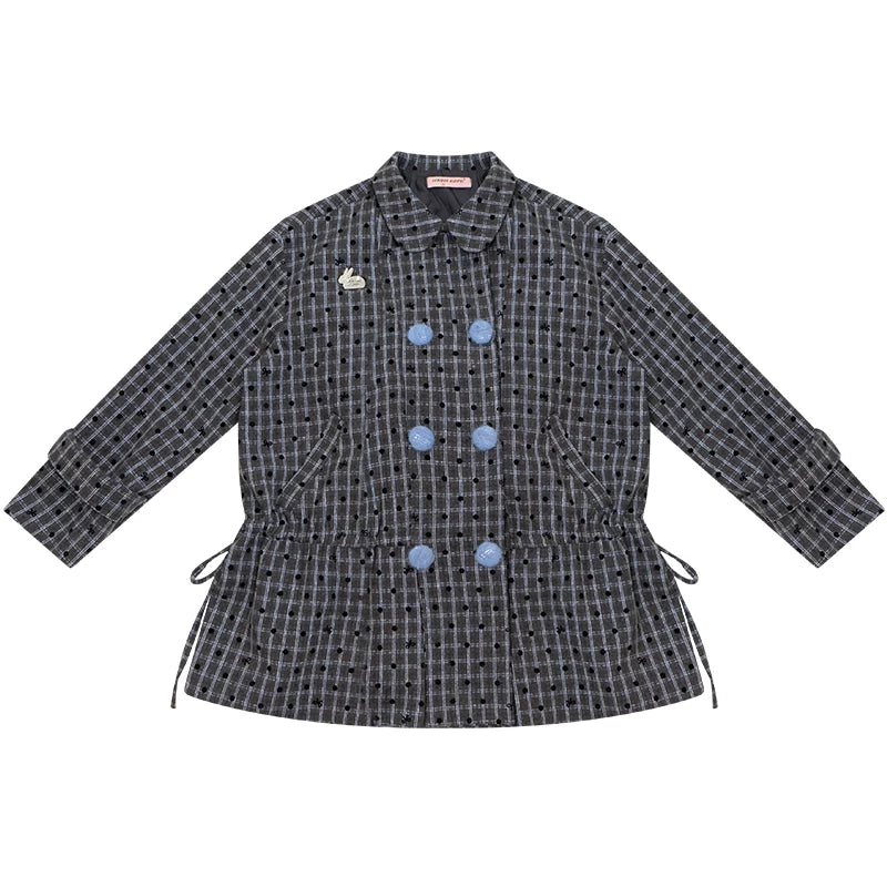 Checked Dot Doll Collar Coat