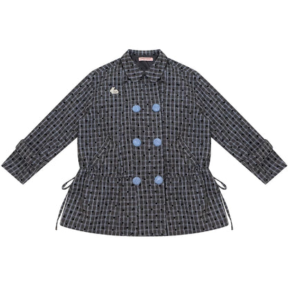 Checked Dot Doll Collar Coat
