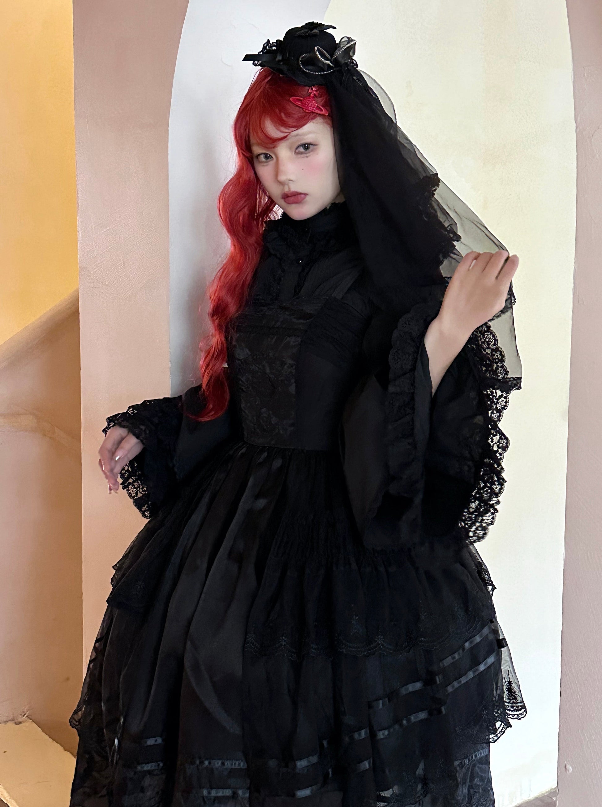 sheer black lolita dress MIKUTA Pattern Type Black Nun Style Prayer for