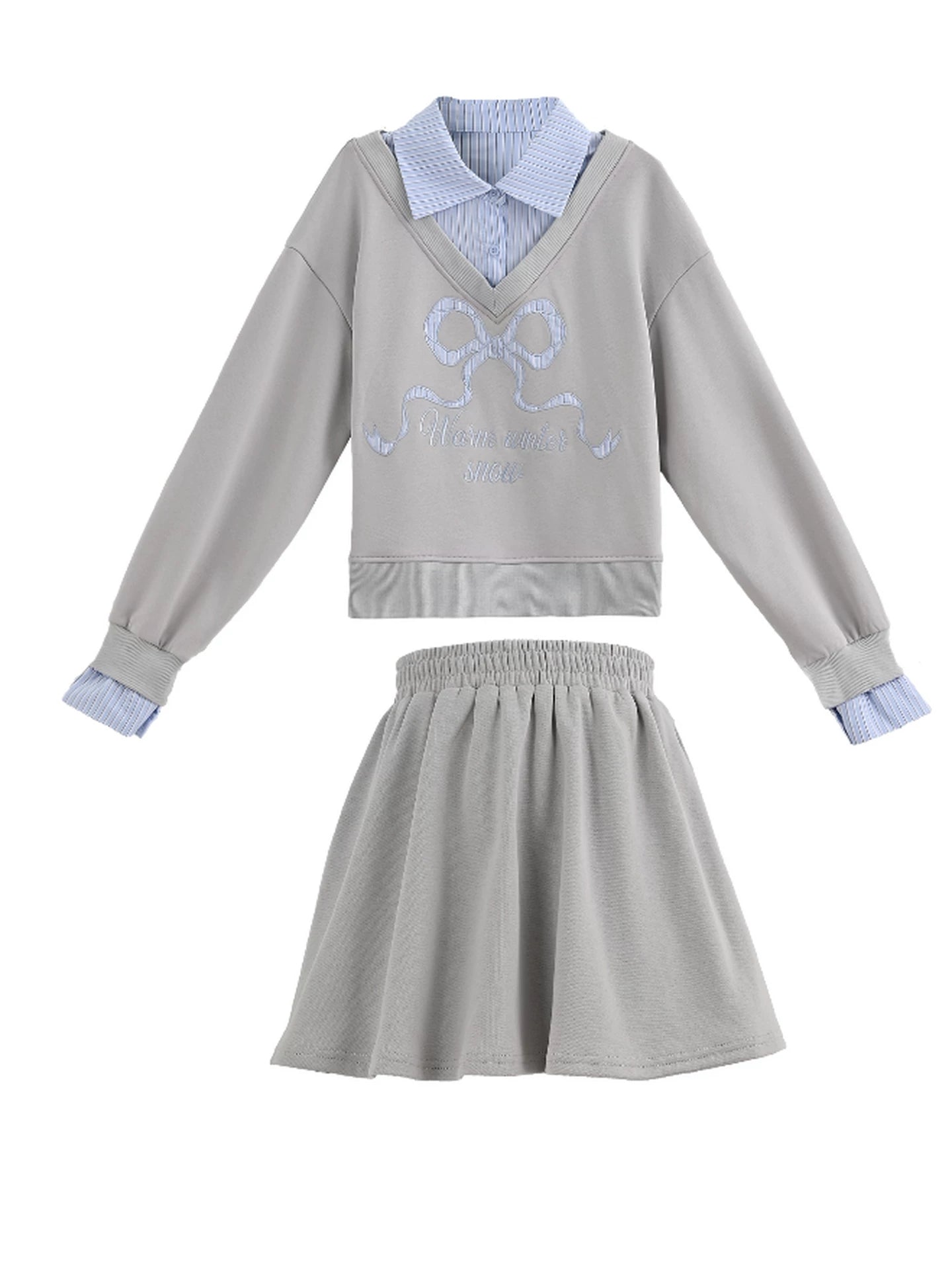 Ribbon Sweatshirt Top + Skirt