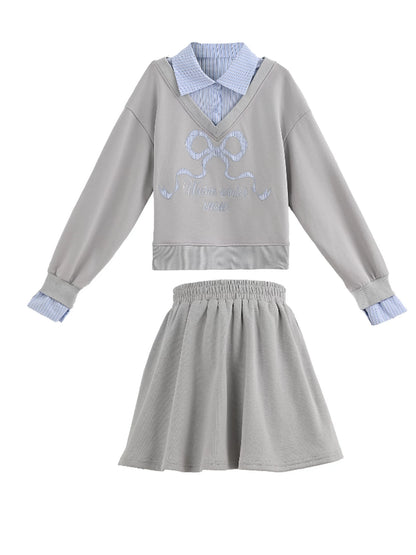 Ribbon Sweatshirt Top + Skirt
