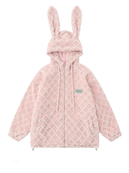 Bunny Ear Hood Plush Cotton Jacket