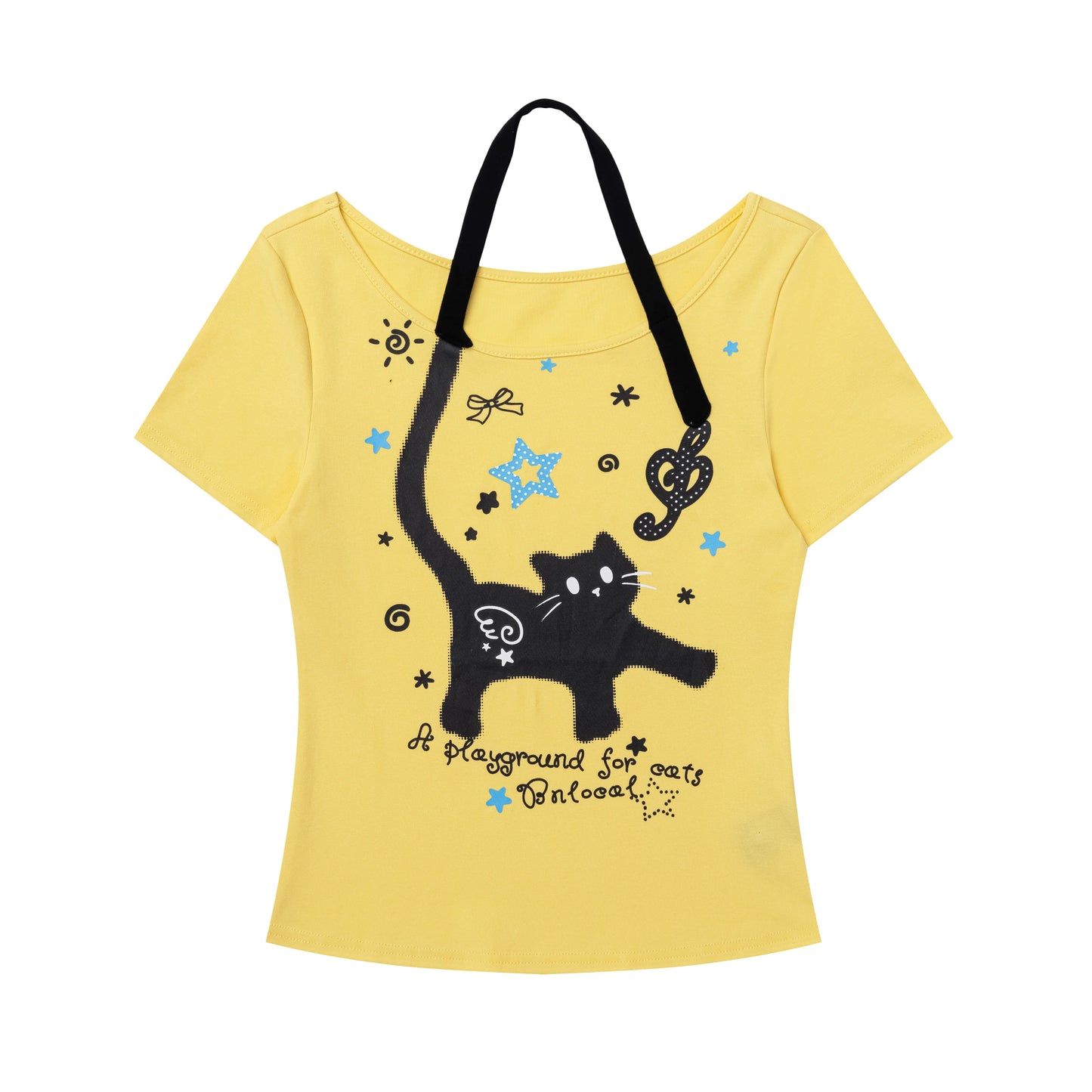 T-Shirt mit kleiner schwarzer Katze