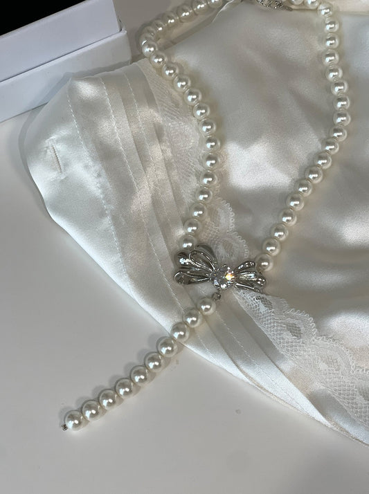 Mito's original rich pearl sweetheart princess gorgeous exaggerated temperament bow zircon delicate slimming necklace