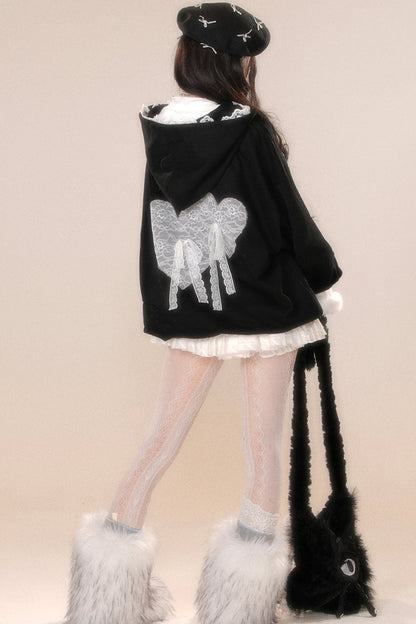 レースフーディースウェットシャツジャケット