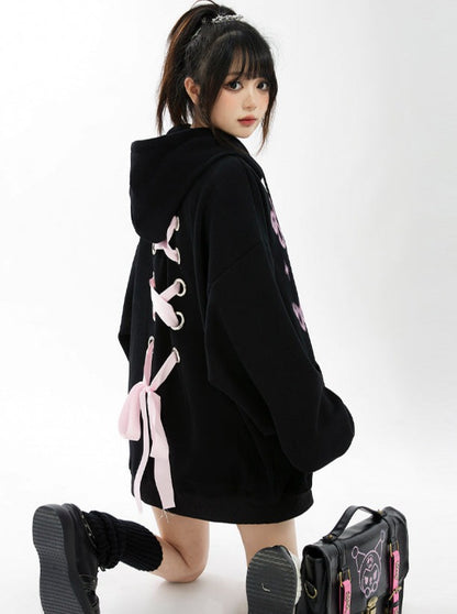 Bag Lace-up Butterfly Over Hooded Hoodie