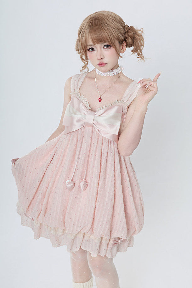 [Reservierungsschluss 29. Mai] Romantisches Feen-Ballonkleid mit rosa Punkten und Schleife
