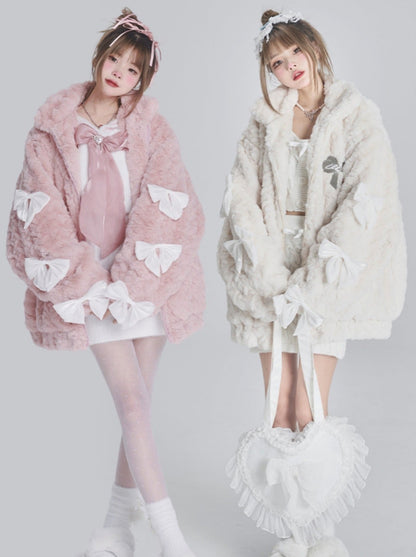 Design ribbon loose furry lamb's wool coat