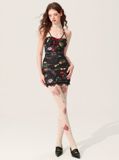 5월 31일 오후 8시 판매】쇼예안 시크릿 가든 블랙 플로럴 슬립 드레스 썸머 스커트