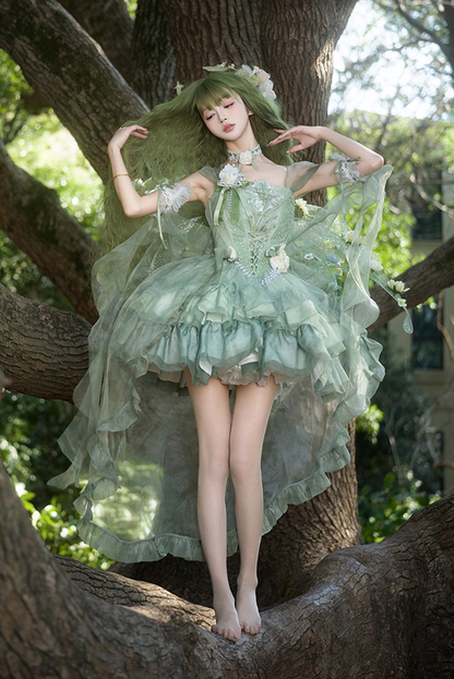 [Order Deadline: April 5] Green Fairy Wizard Floral Lolita Dress + Full Set + Accessories