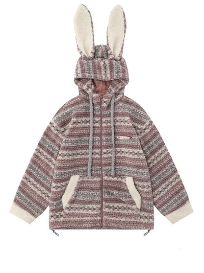 Manteau rétro en coton molletonné et oreilles de lapin en agneau américain