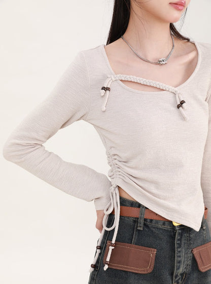 Slim Asymmetrical Sheer Round Neck Top