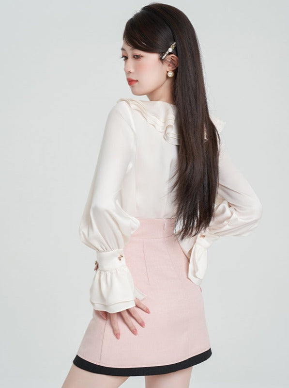 Ruffle Satin Bell Sleeve Blouse