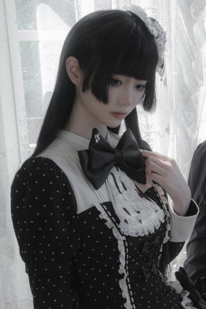 【10月22日予約締切】Polka Dot/Black Gothic Lolita Piano Key Series Accessories Piano Key Lace Bow Tie
