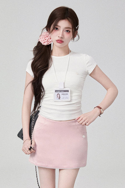 Round Neck Slim Top + Short Hip Skirt