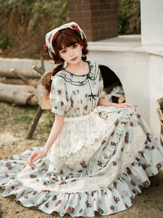Wind Journey op] withpuji original design PH Pastoral Curved Tooth Double Collar Swing Skirt lolita