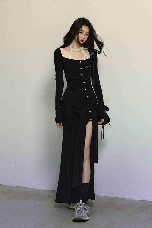 [Reservations] Slim Knit Slit Long Dress